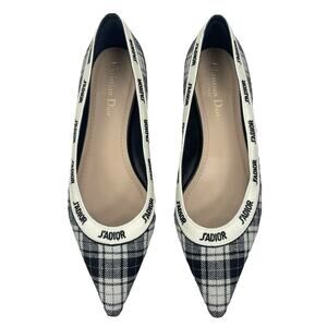 Christian Dior J'adior Embroider Tartan Print Pointed Toe Flats Size 39.5